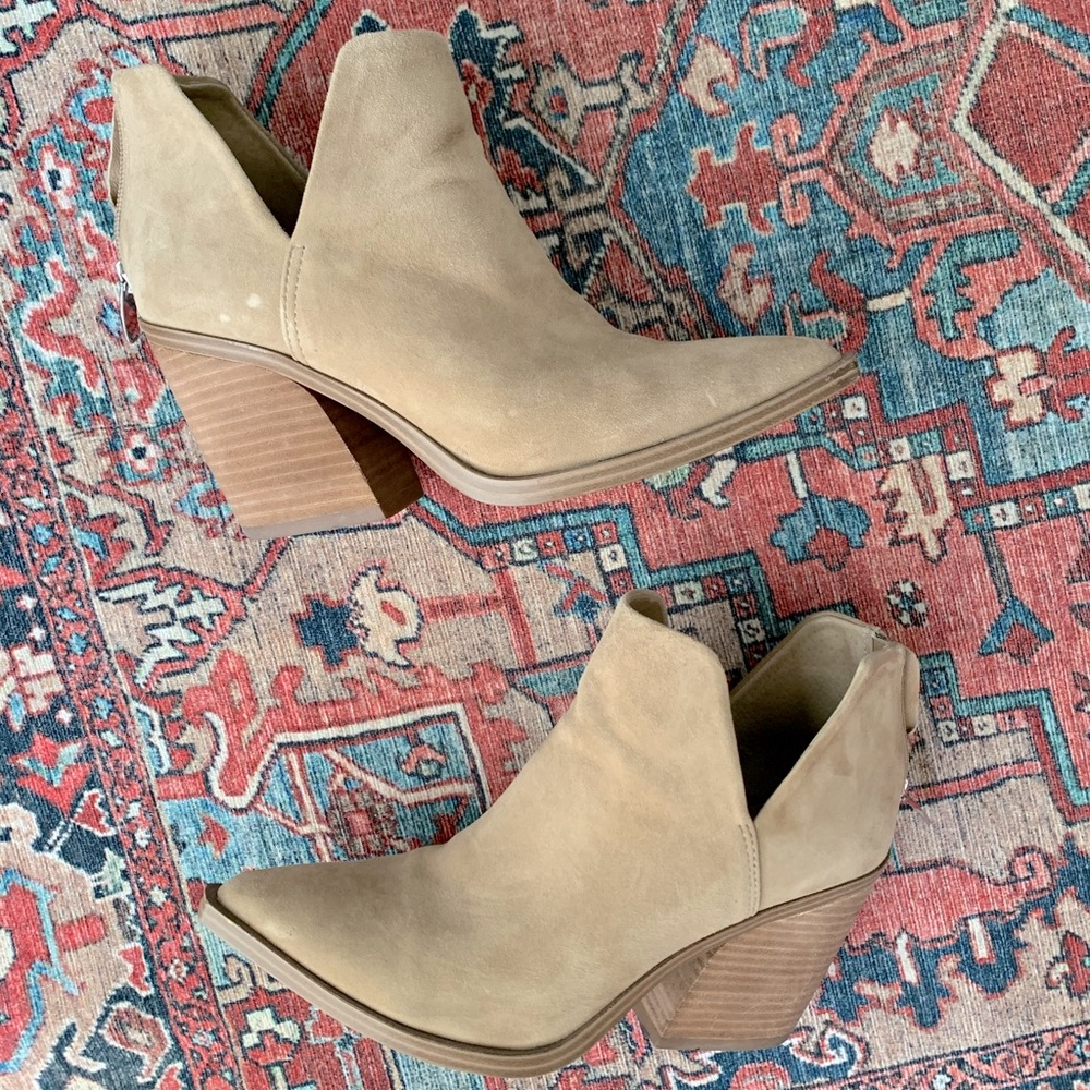 Beige suede low booties